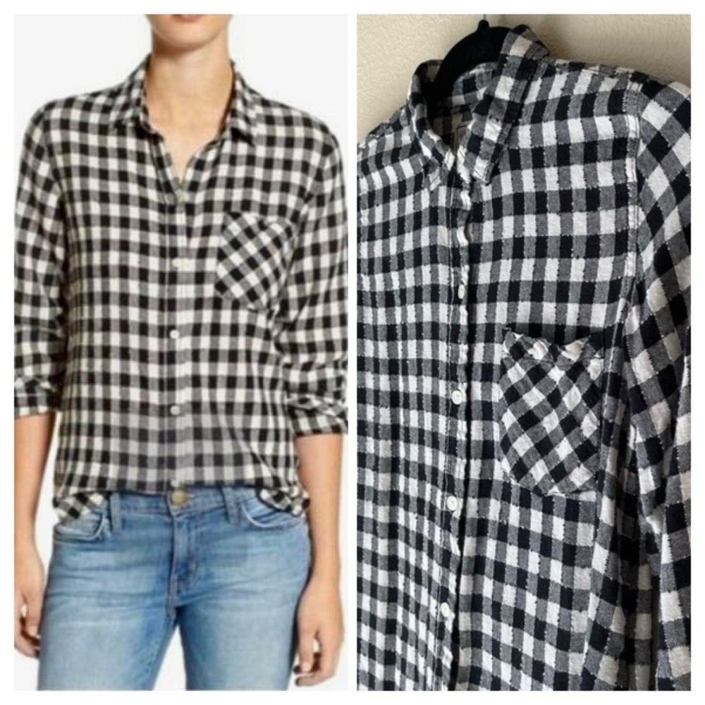 Current/elliot Black and White Gingham Plaid Checked Textured Buttondown Size S
